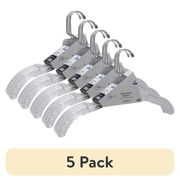 (5 Pack) Crystal Clear Plastic Dress Hanger Adult/Teen Swivel Neck Notches for Thin Straps