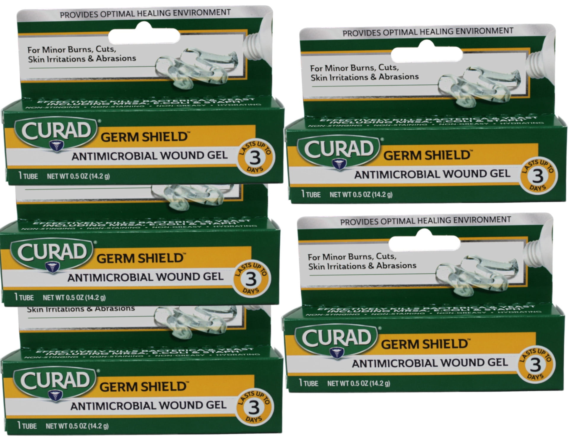 Curad Germ Shield Antimicrobial Wound Gel for Minor Cuts, Burns, Skin Irritations and Abrasions, 0.5 oz Tube (Pack of 5)