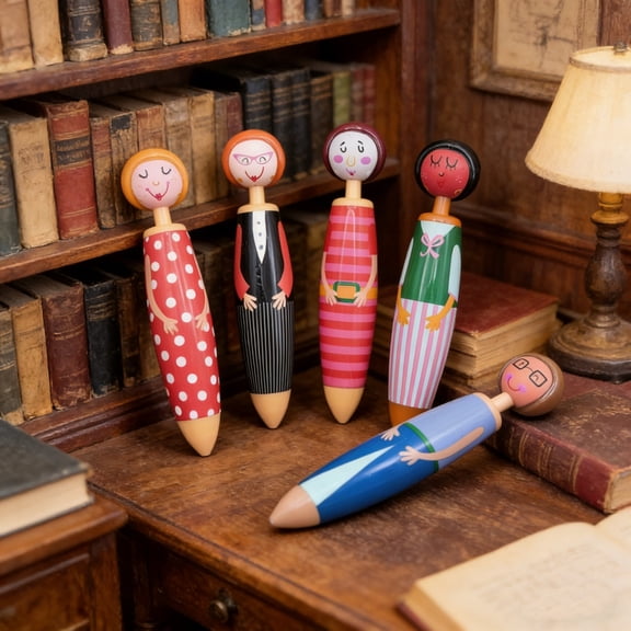 5 Pack Cute Character Decorative Ballpoint Pens 4.7x0.98x0.98In, Consistent Smooth Ink Ergonomic Grip Portable Novelty Styling, Writing Instrument for Office Note Taking Gifting Collection Use