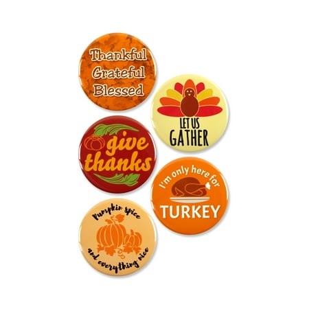 5 Pack - Cute Happy Thanksgiving Pinback Button Badges - 2.25 Inch