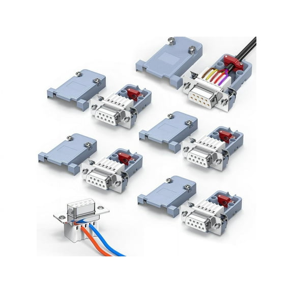 5 Pack DB9 Breakout Connector Female, RS232/RS485 Serial adapters,D-SUB 9-pin Female to ScrewTerminal Connector Signal Module with Shell