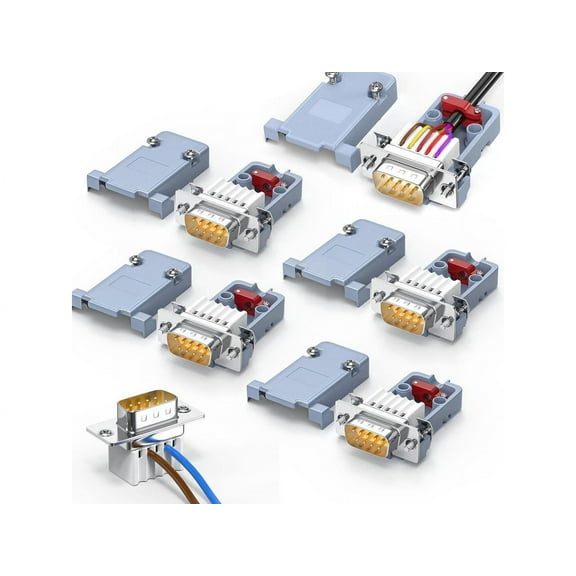 5 Pack DB9 Breakout Connector Male, RS232/RS485 Serial adapters,D-SUB 9-pin Male to ScrewTerminal Connector Signal Module with Shell