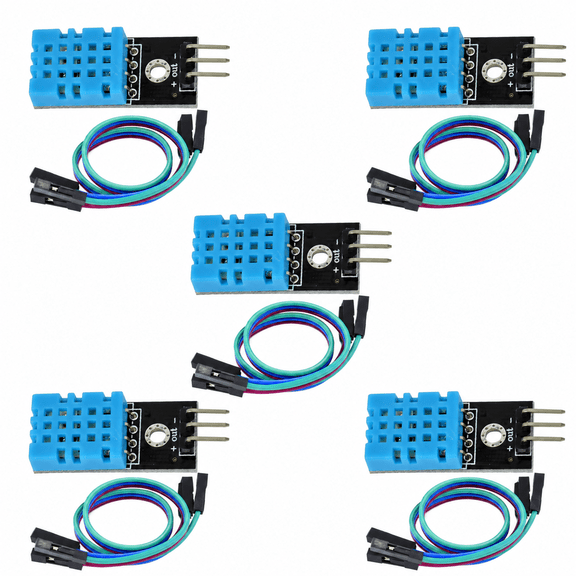5 Pack DHT11 Temperature Humidity Sensor Module, 3.3V-5V Digital Sensor with Wires, 20%-95% Humidity/0-50 Temperature Range