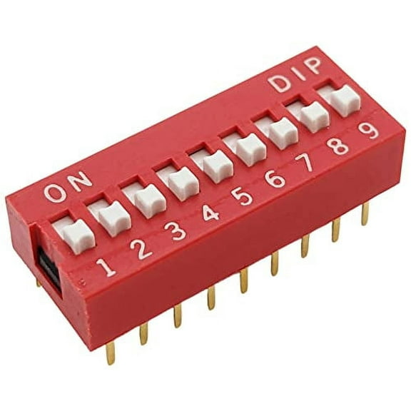 5 Pack DIP Switch with 9 Switches, 18-Pin, SPST, Red Color, 24.3mm x 9.9mm x 5.3mm