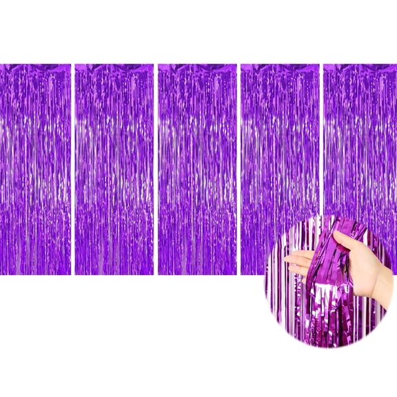 5 Pack  Metallic Foil Fringe Curtains Streamer Rip Resistant Shimmer Tinsel Photo Booth Backdrop for Birthday Wedding Christmas Bachelorette Party Decorations 39in x 78in
