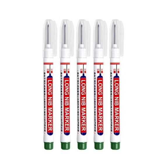 5-Pack Deep Hole Marker Pens - 20Mm Long Tip for Metal/Wood Marking - Quick-Dry Ink on Concrete, Plastic - Professional Construction & Woodworking Tools, Cxui Marking Pencil Green