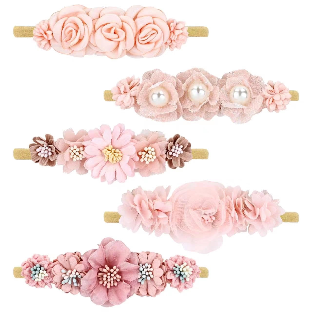 5 Piece Plastic Flower Headbands Kids Teens Girls Toddler Floral Hair Accessorie 5 Pack Glitter & Flower Headbands for Girls Toddler to Teens  main image 2