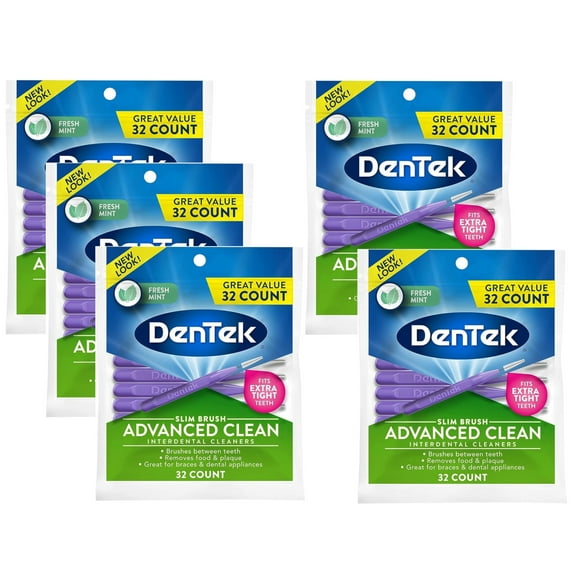 5 Pack - DenTek Slim Brush Advanced Clean Interdental Cleaners, Tight, Fresh Mint, 32 Count