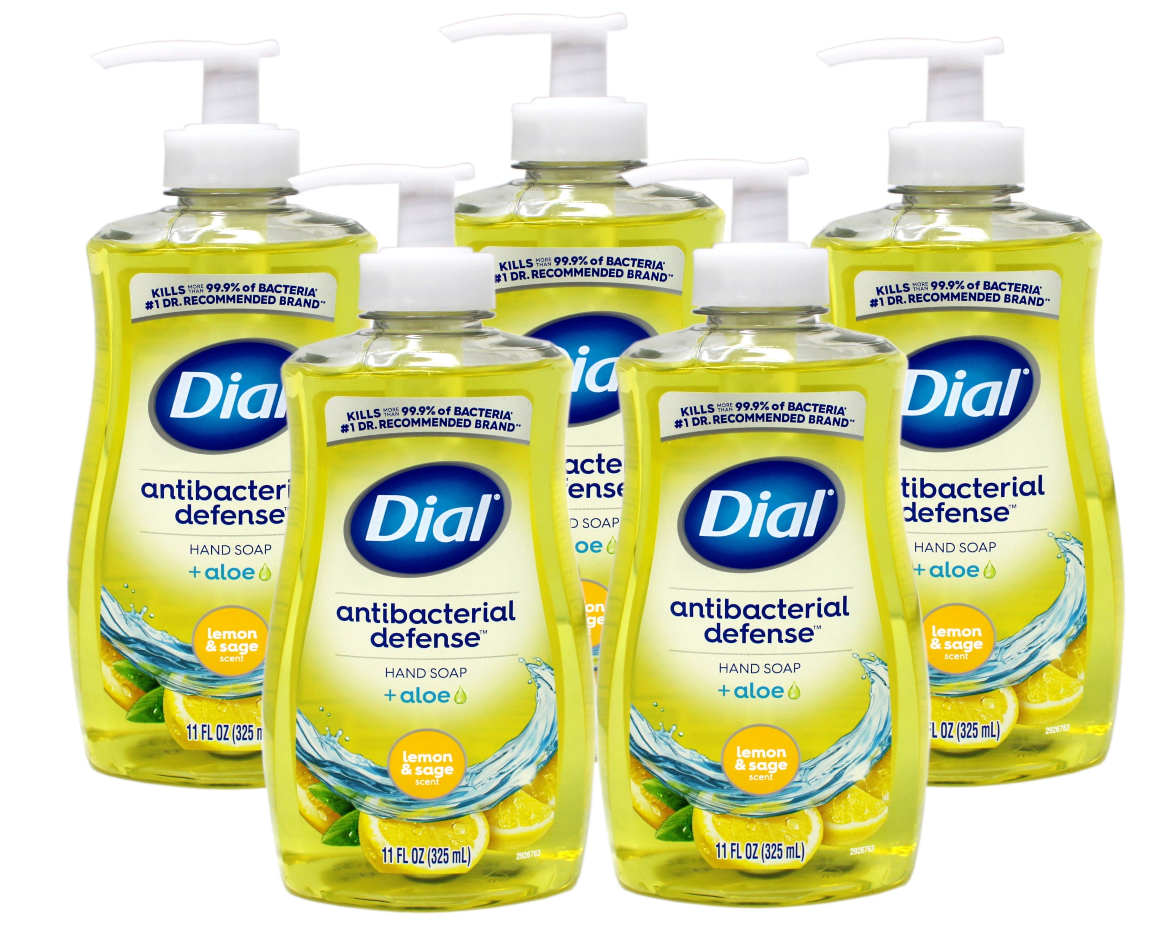 5 Pack - Dial Liquid Hand Soap Antibacterial Defense with Aloe, Lemon Sage, 11 FL OZ