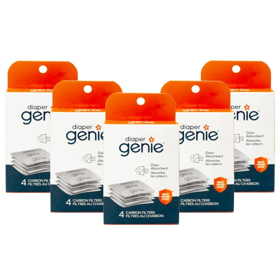 5 Pack - Diaper Genie Carbon Filter, Diaper Pail Odor Eliminator & Deodorizer, Compatible with the Diaper Genie Complete and Expressions Pail, 4 Count
