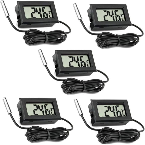 5 Pack Digital LCD Thermometer with External Probe, Celsius Temperature Monitor for Fridge Freezer Aquarium Vehicle Reptile Pet Incubator