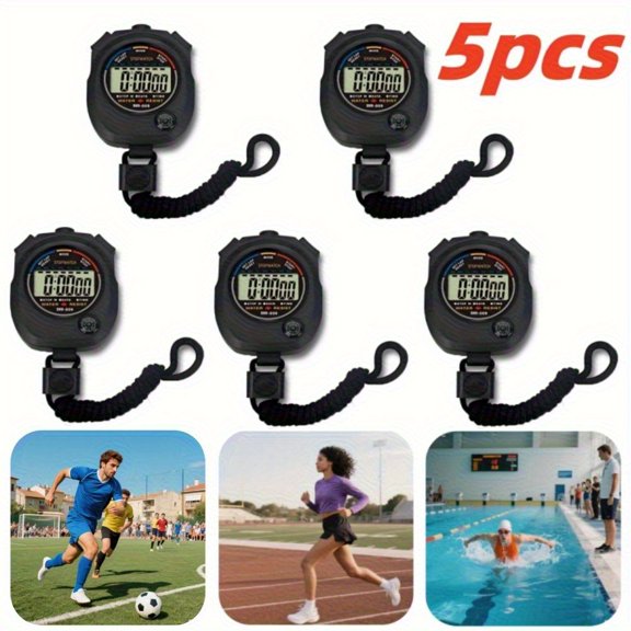 5-Pack Digital Stopwatch Timer Set with Lap & Split Timing, Large Display Interval Timer for Sports Training, Coaching & Fitness