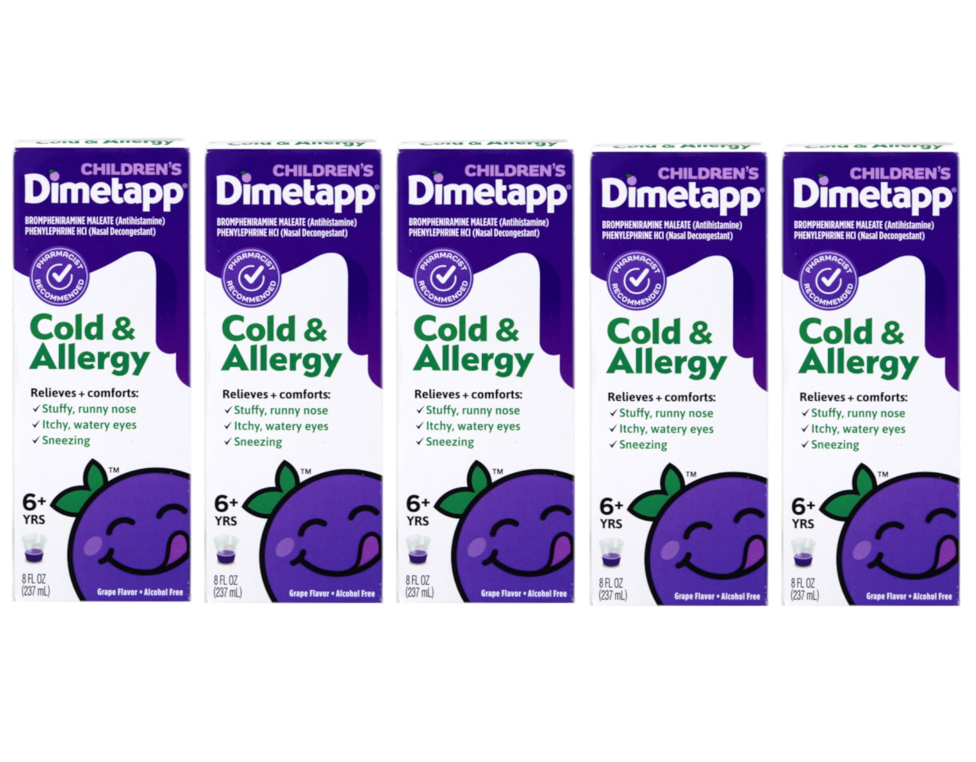 Dimetapp 5Pack Kids Cold & Allergy Relief, Grape Flavor, Decongestant