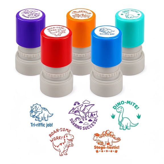 5 Pack Dinosaur Self-Inking Teacher Stamps for Classroom Grading