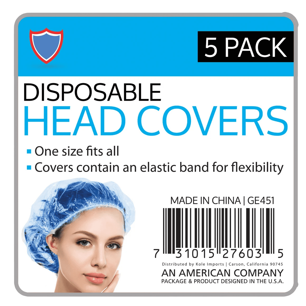5 Pack Disposable Head Protector, Blue, Elastic Edge for Secure Fit, Single Use, Hygienic Head Coverage for Food Service, Healthcare, Labs, Clean Rooms, Blue