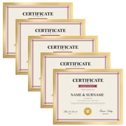 5 Pack Document Frame, 8.5x11 Certificate Frame, 8.5 x 11 Diploma Frame , Picture Frame Display Horizontal and Vertical for Wall and Tabletop, Gold