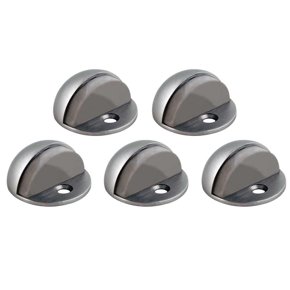 5-Pack Dome Floor Mounted Door Stops with Rubber Stopper, Satin Nickel, Heavy Duty Zinc Construction – Design House, 181883