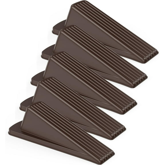 5 Pack Door Stoppers for Bottom of Door, Premium Rubber Door Stops, Sturdy Door Wedge for Carpet, Tile, Concrete, Wood, Door Holder for Heavy Duty Door, Brown