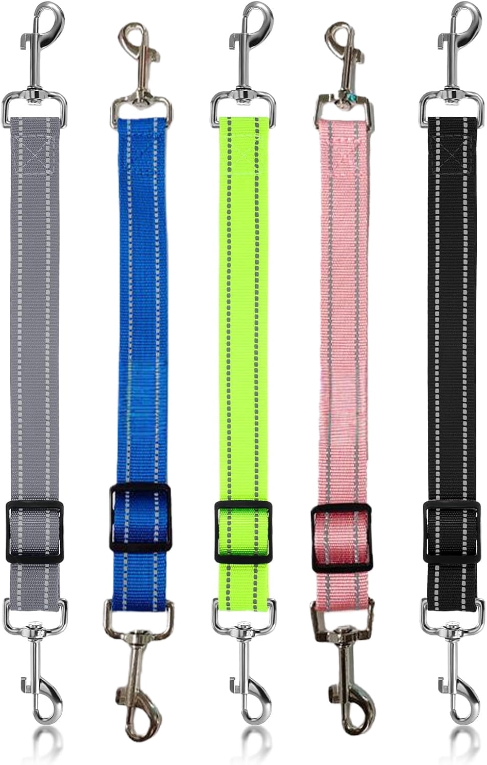 5-Pack Double Clip Dog Leash Extender – Adjustable 11-14.5in Reflective ...