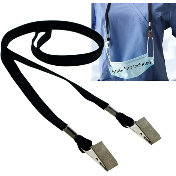 5 Pack -Double Clip Lanyards - Comfortable Premium Economy Neck Strap Wide w 2 Bulldog Clips - Clip to Large Badge Holder for Sporting Events, Concert Tickets by Specialist ID(Black)