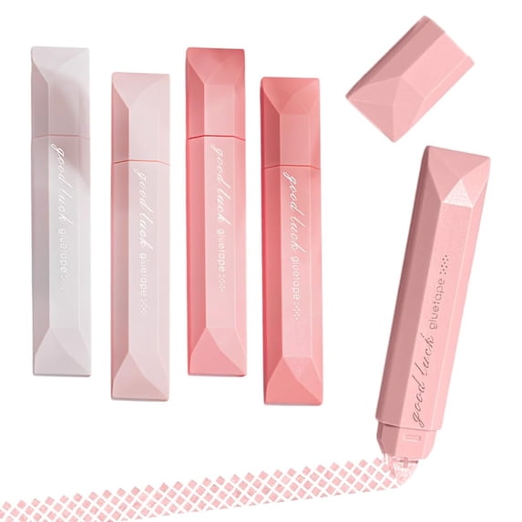 5-Pack Double-Sided Adhesive Glue Tape Pen for Scrapbooking and DIY Crafts, Portable Pen Style Glue Dispenser with Smooth Application Pink