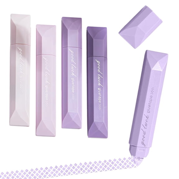 5-Pack Double-Sided Adhesive Glue Tape Pen for Scrapbooking and DIY Crafts, Portable Pen Style Glue Dispenser with Smooth Application Purple