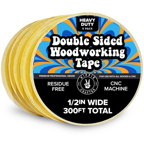 5 Pack Double Sided Tape for Woodworking, 1/2 Inch Wide Heavy Duty Woodworking Tape for CNC Machines and Routing Templates, 60 Feet Each, 300ft Total