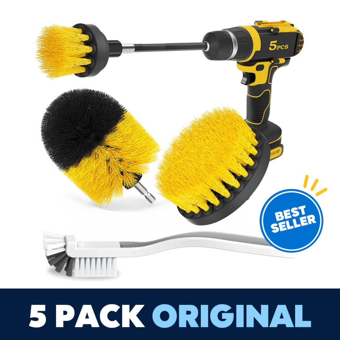 Clean Gear Drill Scrub 5" Brush Set - Upholstery, Stairs, Grout & More