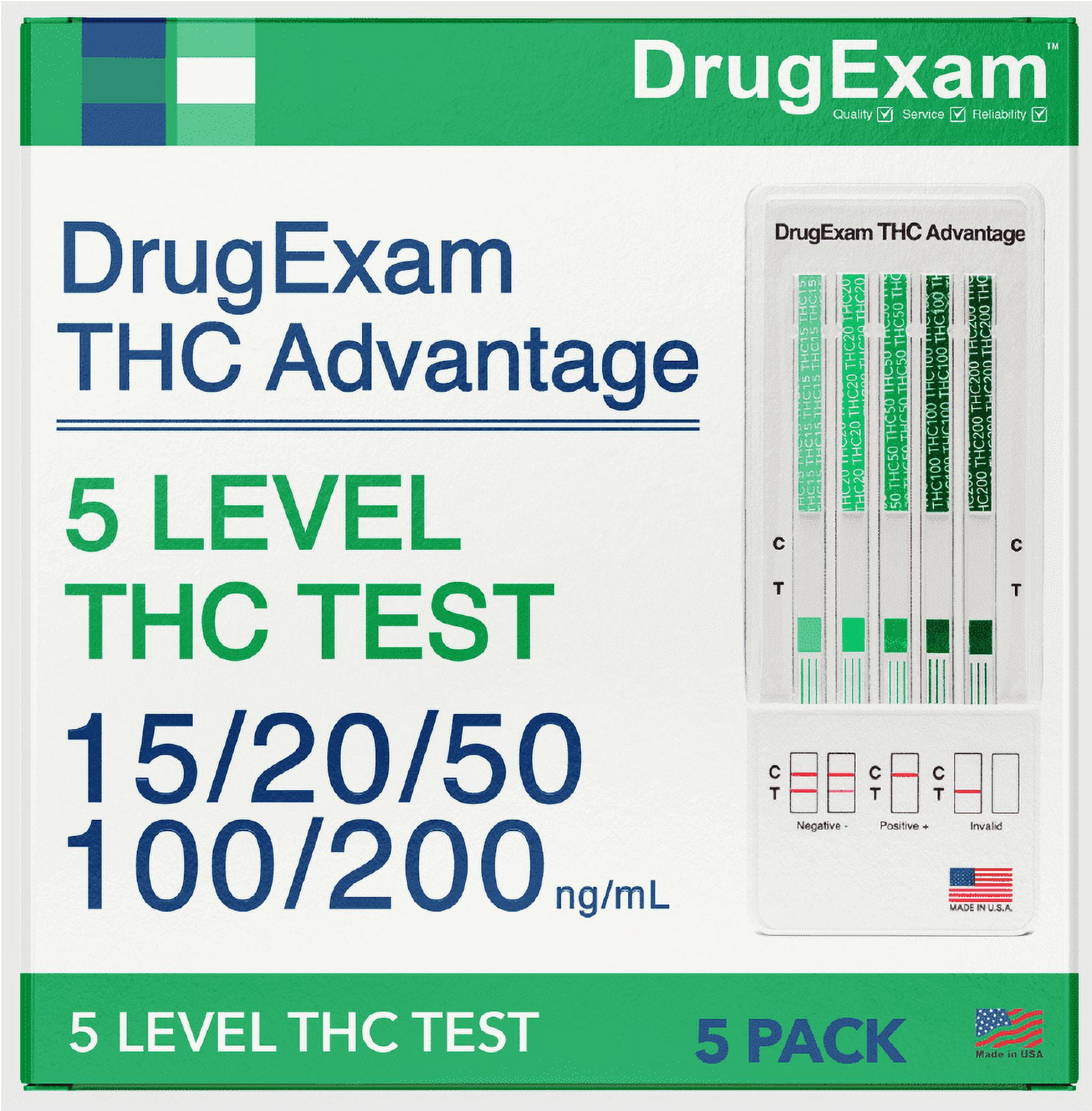 DrugExam 5 Pack THC Advantage USA Made, Highly Sensitive Marijuana Urine Test Kit, 5Level THC