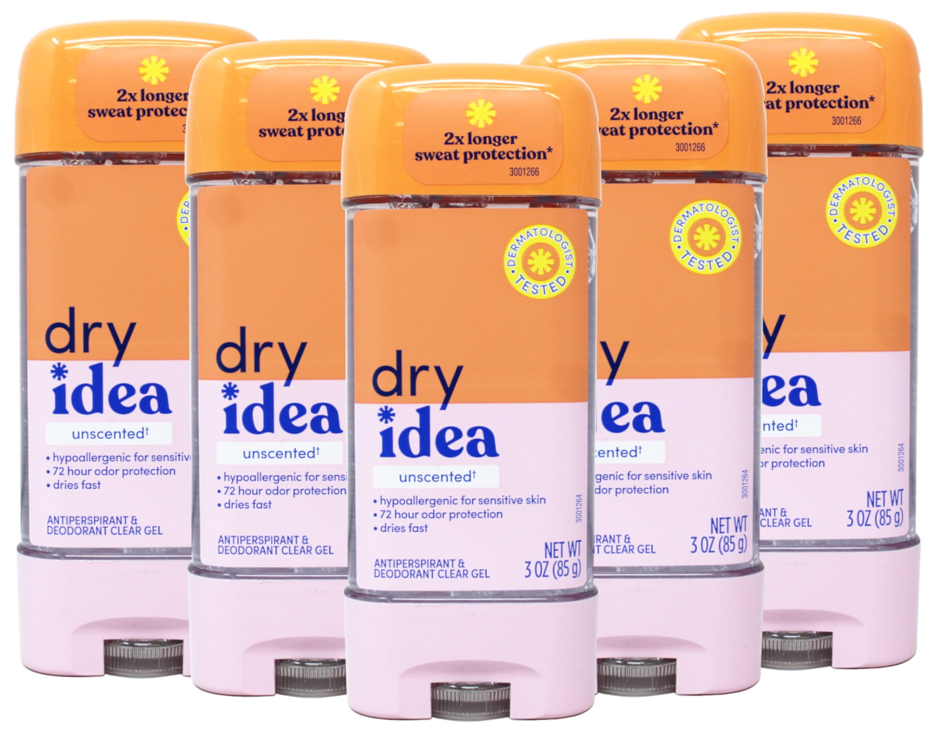 5 Pack Dry Idea Advanced Dry Unscented Antiperspirant & Deodorant Gel 3 Oz Each