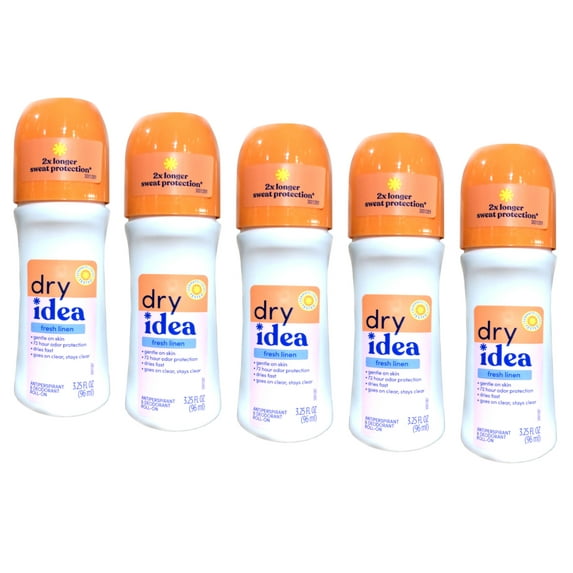 Dry Idea Antiperspirant & Deodorant Roll-On Fresh Linen, Gentle on Skin, 72 Hour Odor Protection, 3.25 fl oz (Pack of 5)