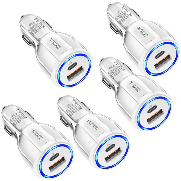 5-Pack Dual USB Car Charger Fast Charging, USB Cigarette