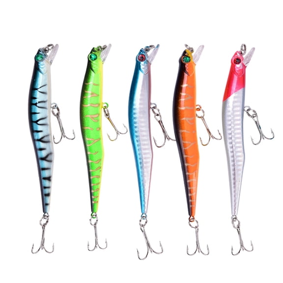 5-Pack Durable ABS Long Tail Artificial Bait Lures with Barbed Hooks for Fishing - 5 Pcs Hard Lure Accessories