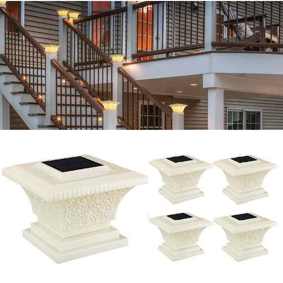 5 Pack Dusk-to-dawn Solar Pillar Lights, IP65 Waterproof Square Fence Light, 360° Beam Angle, Compatible with 4x4 5x5 6x6 Posts,Soft White