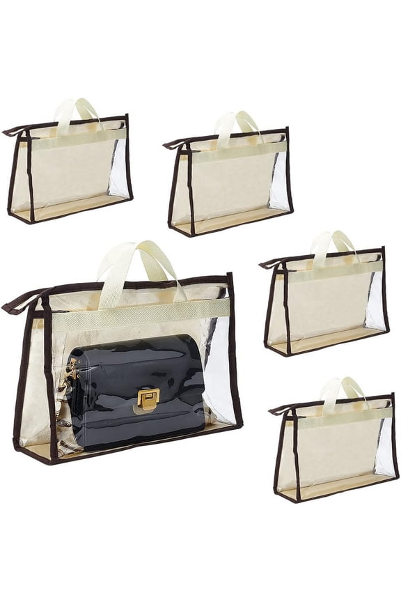 5 Pack Dust Bags for DIY Handbags Clear Handbag Storage Purse Organizer Hanging Purse Dust Cover Bag with Zipper Handle for DIY Small Bags Clutches Storage Closet Door Shelf 8.9x12.8x3.7 inch