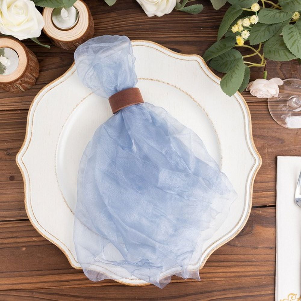 5 Pack Dusty Blue Sheer Crinkled Organza Dinner Napkins, Premium ...