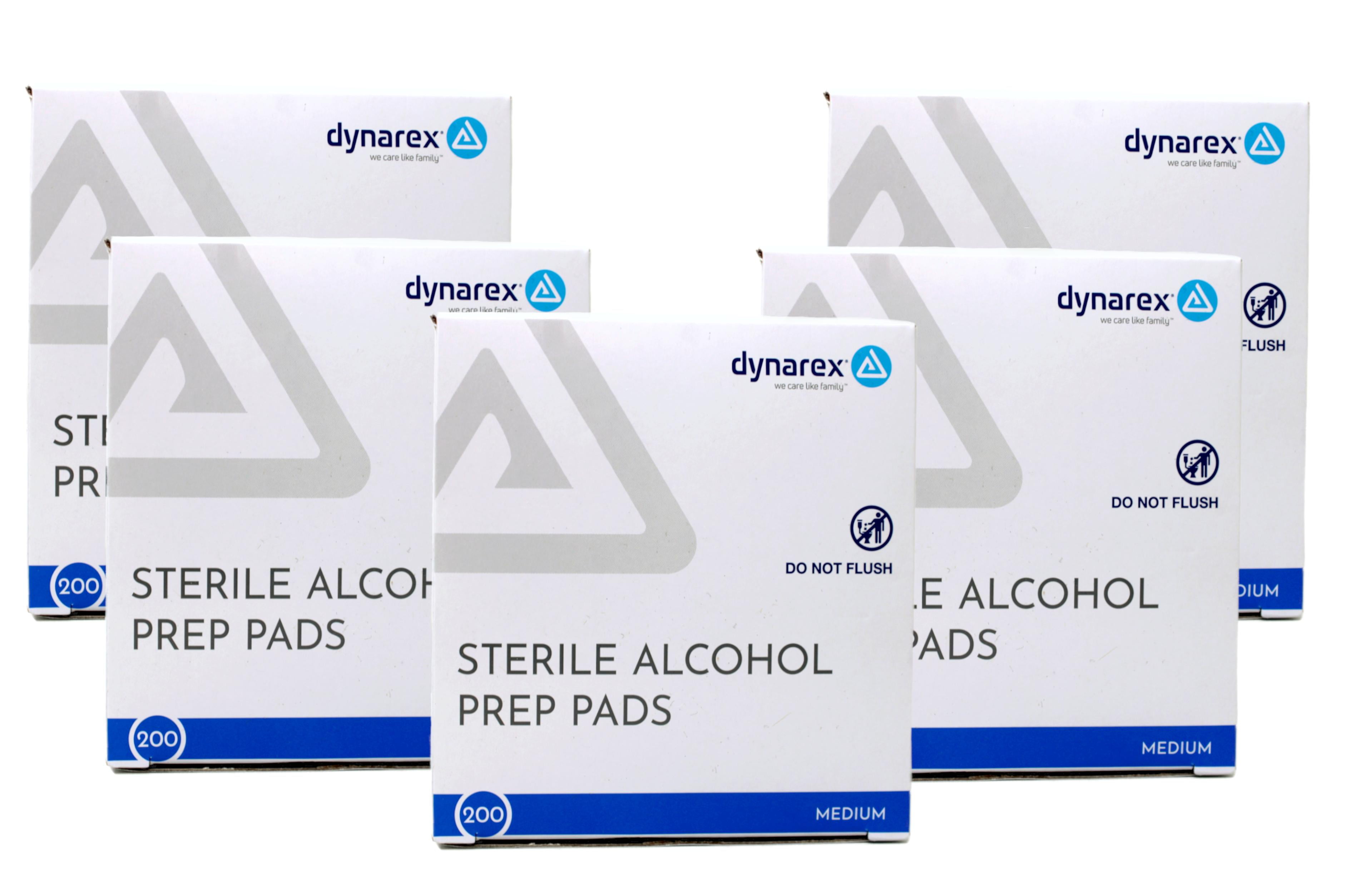 5 Pack Dynarex Alcohol Prep Pads Medium #1113 200 Latex Free Sterile Pads Each