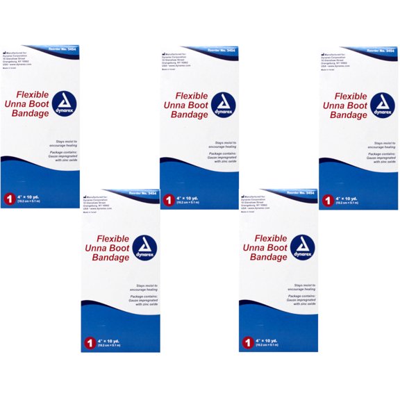 5 Pack Dynarex Unna Boot Flexible Non-Sterile Bandage 4 Inches x 10 Yards Each