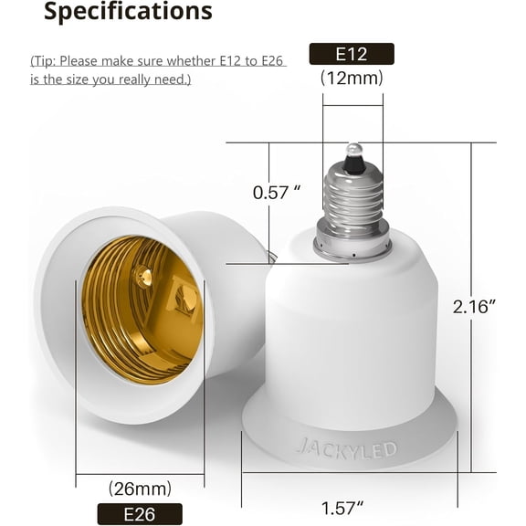 5-Pack E12 to E26 Adapter, Chandelier Light Socket, Candelabra E12 to Medium Socket E26/E27 Converter Bulb Base Adapter Converter for Ceiling Fans Light, Pendant Light, Chandelier