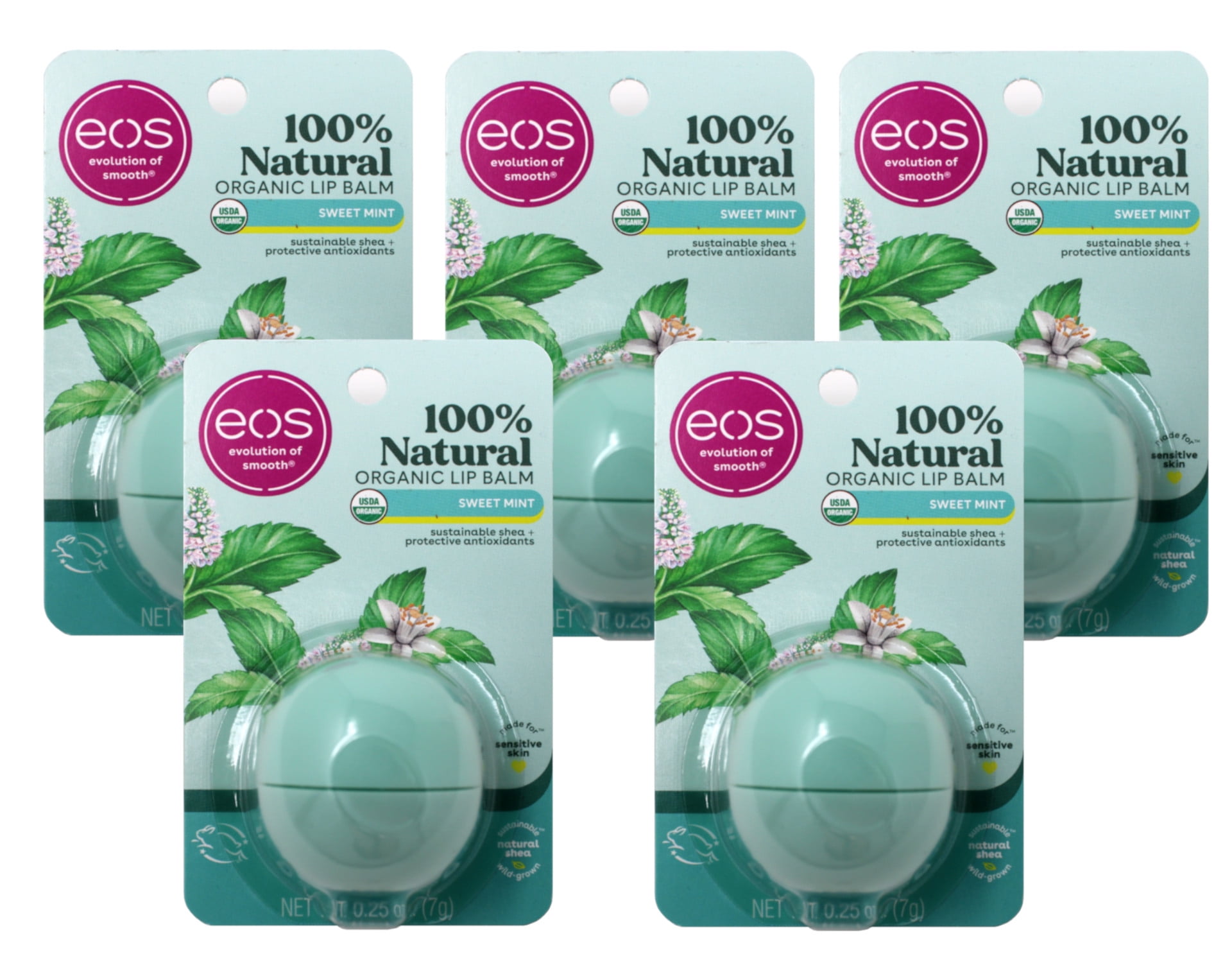 5 Pack EOS Smooth Sphere Evolution Lip Balm Sweet Mint Flavor .25oz
