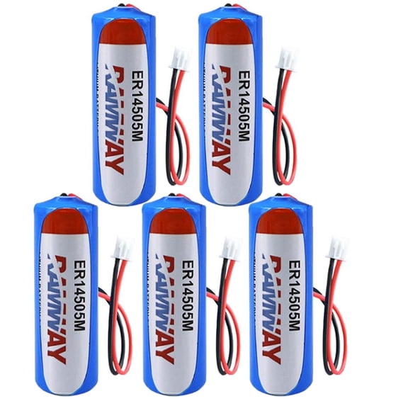 5-Pack ER14505M 3.6V 2200mAh PLC Lithium Battery with White Plug Non-Rechargeable