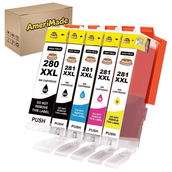 5 Pack Edible Ink Cartridges Replacement for PGI-280XXL CLI-281XXL, High Yield Food Grade Ink for Cake Decoration, Compatible with PIXMA TR7520 TR8520 TS6120 TS6220 TS8120 TS8220 TS9120 TS9520