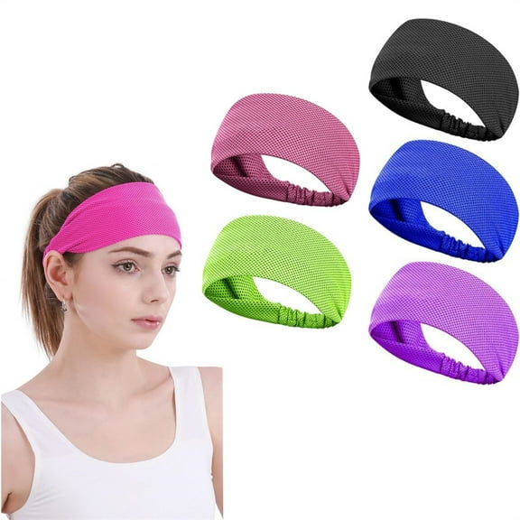 5 Pack Elastic Cooling Headbands,Breathable Moisture Wicking Hairband,Running Sweat Bands,Non Slip Wide Headbands,Perfect for Men and Women Workout Yoga Biking Multicolor By Scheam