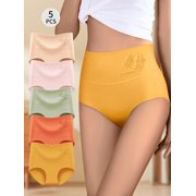 5-Pack Elegant Cotton High-Rise Butterfly Pattern Knit Fabric Briefs for Women S-L