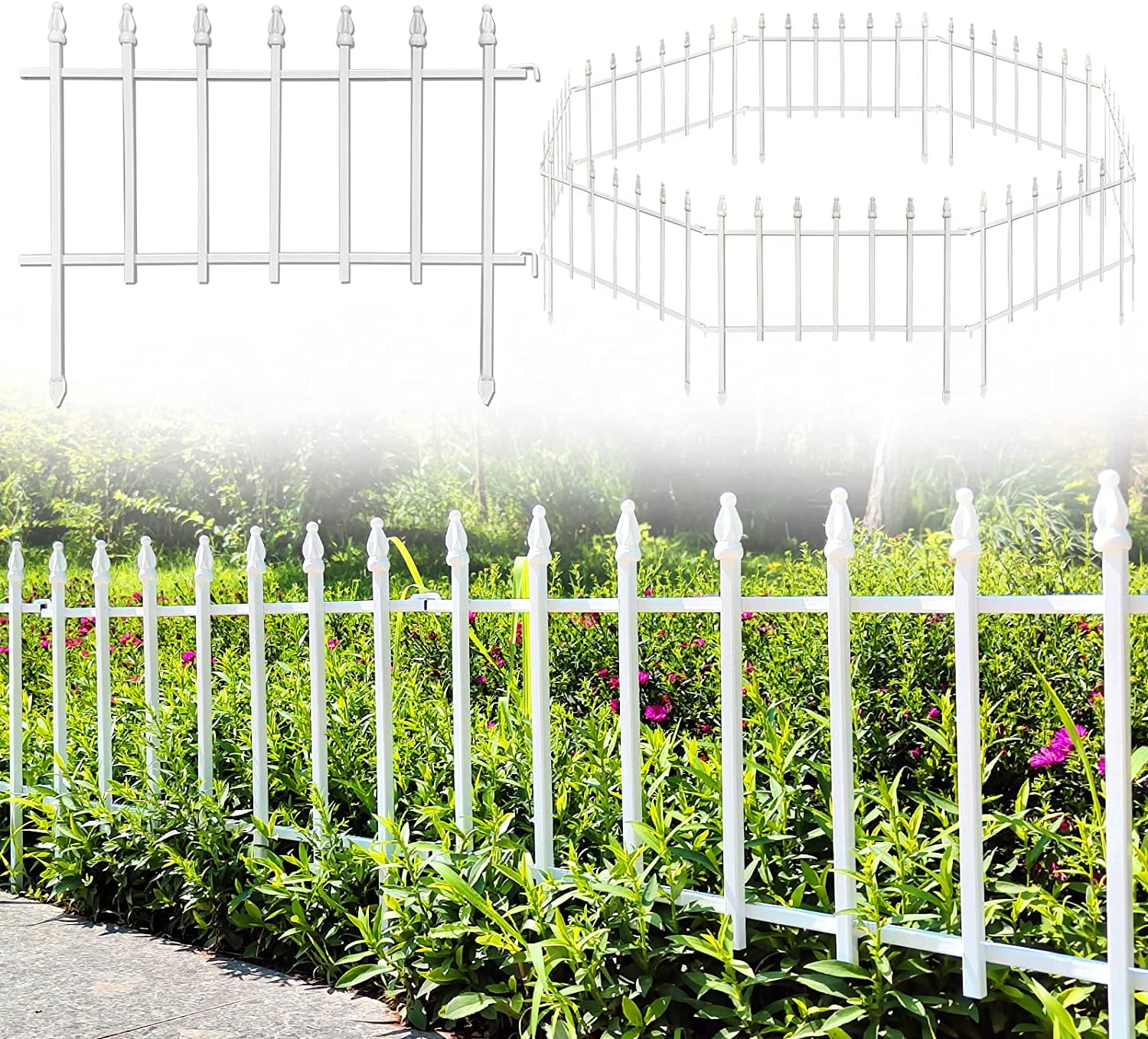 5-Pack Elegant Garden Fence, 9.2' L x 17.25" H Decorative Metal Border Panels for Landscape, Flower Beds, and Yard Decor, White