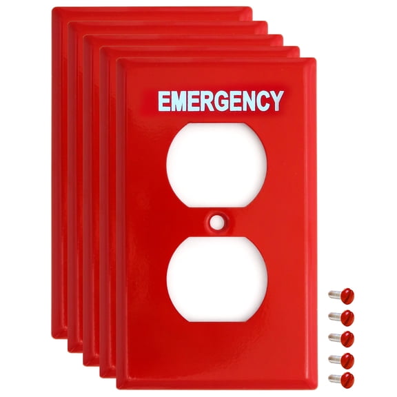 5 Pack Emergency Red Outlet Covers, Duplex Receptacle Switch Wall Plate