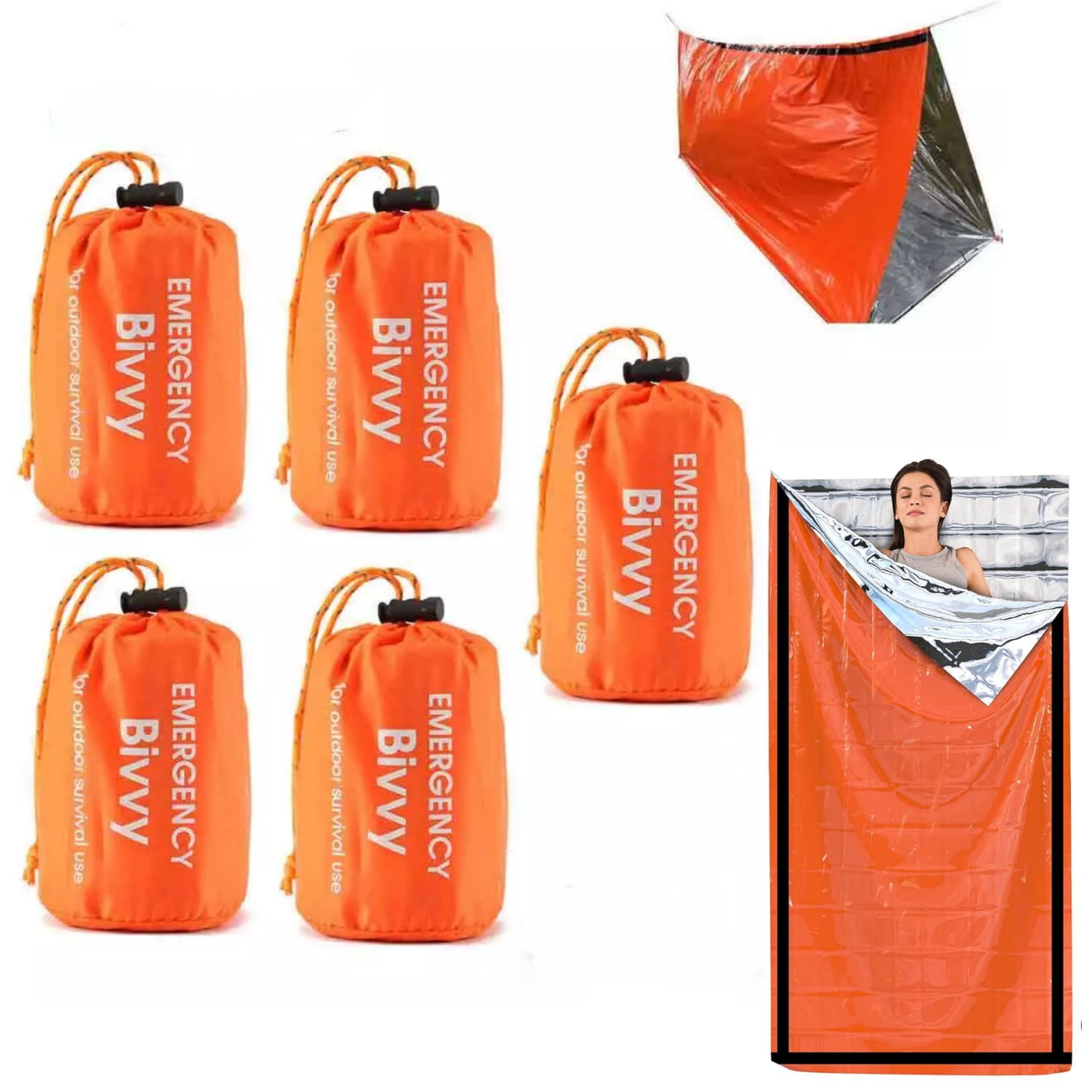 5 Pack Emergency Survival Sleeping Bag,84"x36",Portable Emergency Blanket Thermal Bivy Sack,Waterproof Lightweight Survival Gear for Camping,Hiking,Outdoor,Activities & Travel