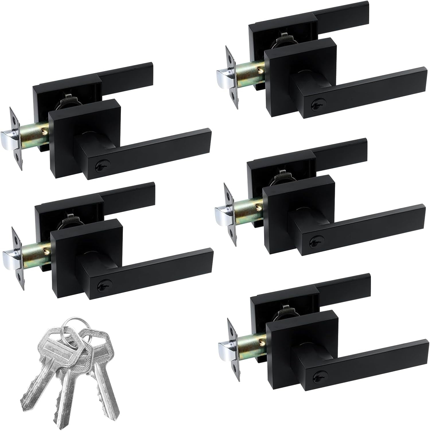 5 Pack Entry Door Lock Set, Square Door Lever for Bedroom, Passage Door ...