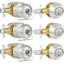 5 Pack Entry Door Lock and Single Cylinder Deadbolt Combo Set, Keyed Alike Satin Nickel Exterior Door Knobs with Lock&Keys, Round Ball Door Locksets with Deadbolt for Entrance and Front Door