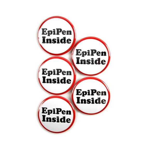 5 Pack - Epinephrine Autoinjector Emergency Allergy Medical Notification Pinback Button Badges - 2.25 Inch Round